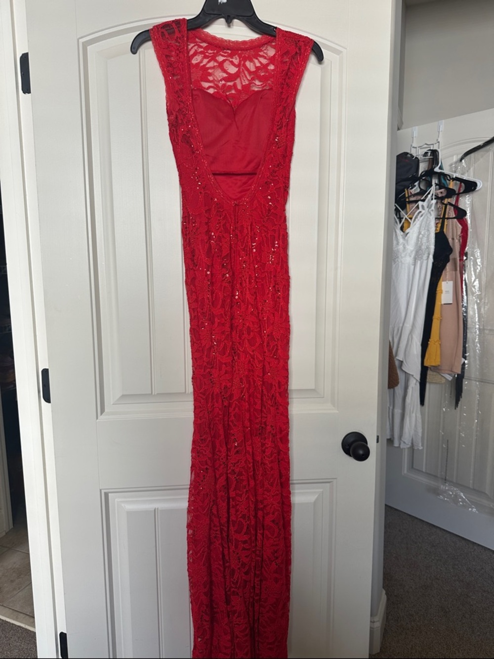 B Darlin Red Sequin Lace Prom Dress